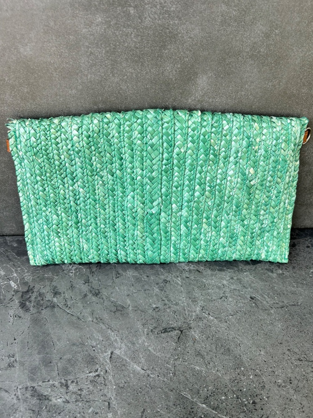 Vintage Straw Beach Summer Clutch Purse Teal Green Blue Lined Snap Closure - Picture 3 of 4
